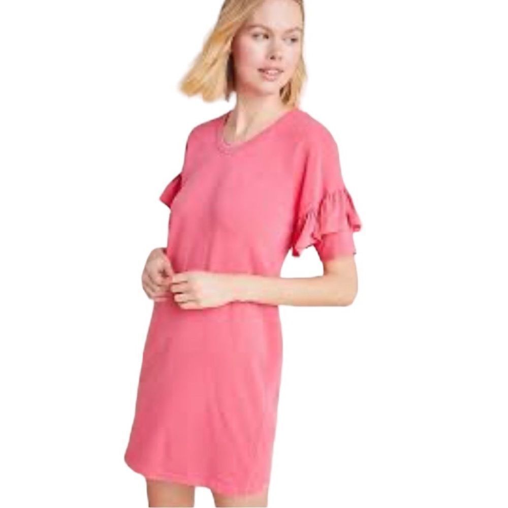 SUNDRY Women’s Short Sleeve Ruffle Tee Shirt Mini Dress Pink Coral Size 2/Medium